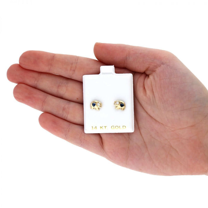 14k Yellow Gold Heart Birthstone Elephant Screw Back Stud Earrings