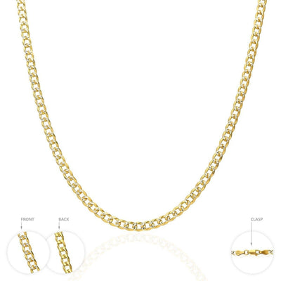 18K Gold Over Silver 3.5mm Diamond-Cut Pave Cuban Curb Chain (Solid Links) 16"-30"