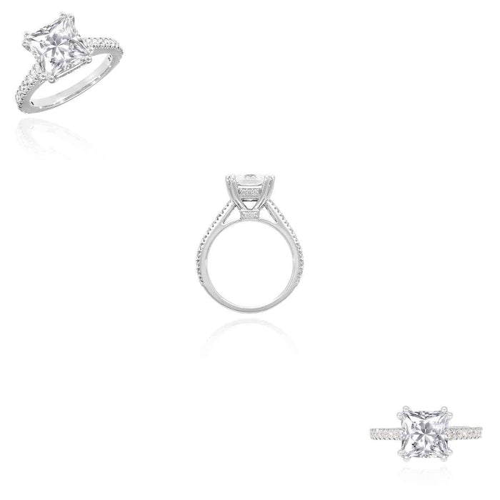 3.2CTW Natural Diamond & Princess Moissanite 14K Gold White Engagement Ring
