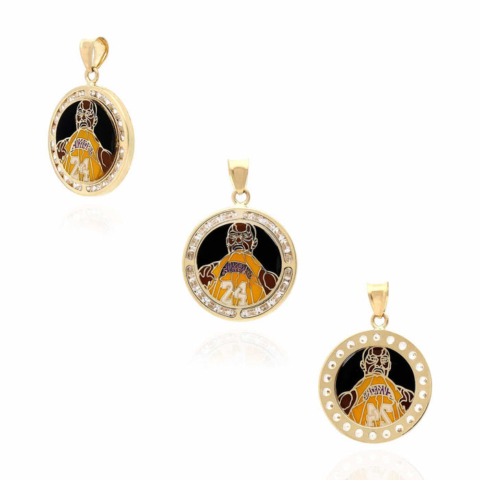 10K Yellow Gold CZ Basketball Lakers Kobe Bryant Medallion Pendant
