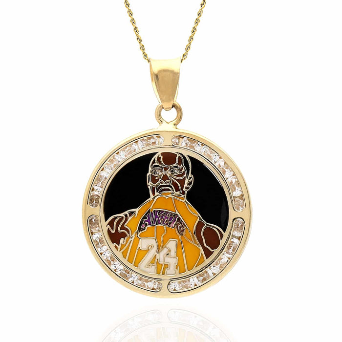 10K Yellow Gold CZ Basketball Lakers Kobe Bryant Medallion Pendant