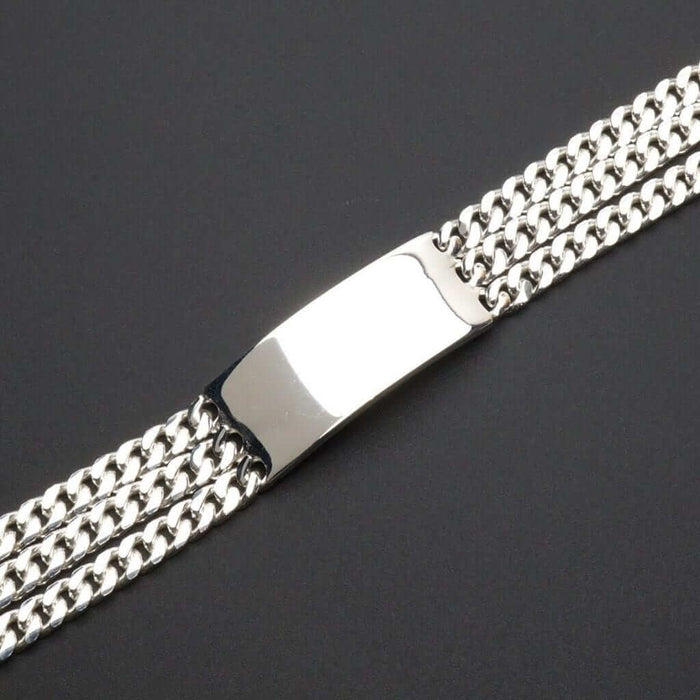 Sterling Silver 13mm Triple Cuban Bar Bracelet (Solid Links) 9"