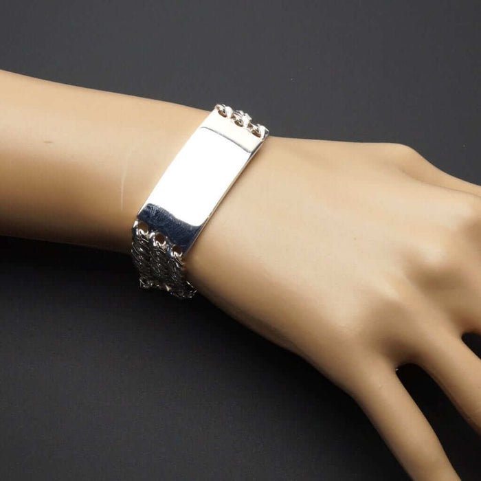 Sterling Silver 13mm Triple Cuban Bar Bracelet (Solid Links) 9"