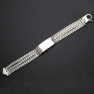 Sterling Silver 13mm Triple Cuban Bar Bracelet (Solid Links) 9"