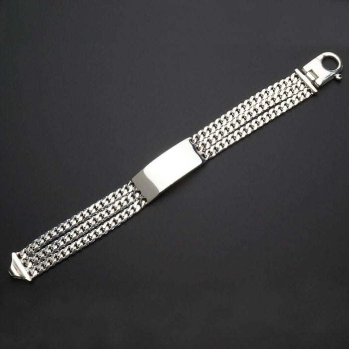 Sterling Silver 13mm Triple Cuban Bar Bracelet (Solid Links) 9"