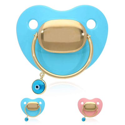 Engravable Solid 14K Gold New Born Baby Gift Evil Eye Protection Pacifier