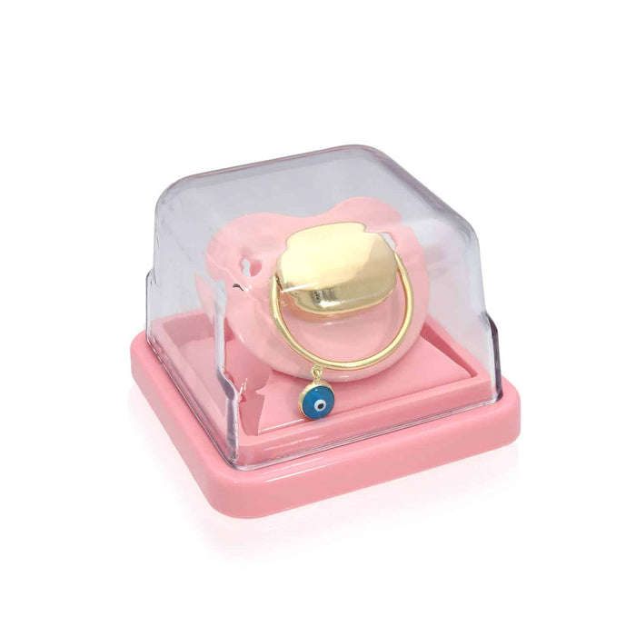 Engravable Solid 14K Gold New Born Baby Gift Evil Eye Protection Pacifier