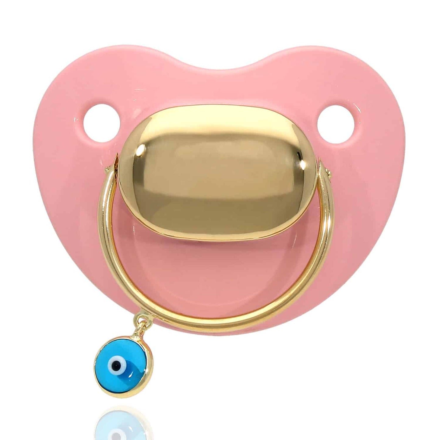 Engravable Solid 14K Gold New Born Baby Gift Evil Eye Protection Pacifier