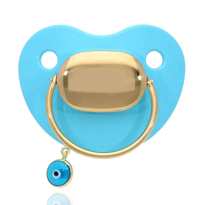 Engravable Solid 14K Gold New Born Baby Gift Evil Eye Protection Pacifier