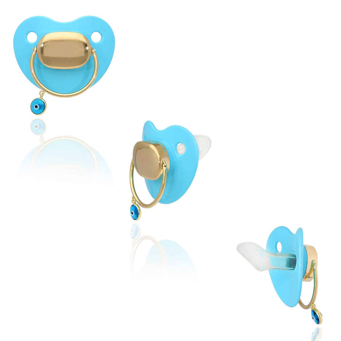 Engravable Solid 14K Gold New Born Baby Gift Evil Eye Protection Pacifier
