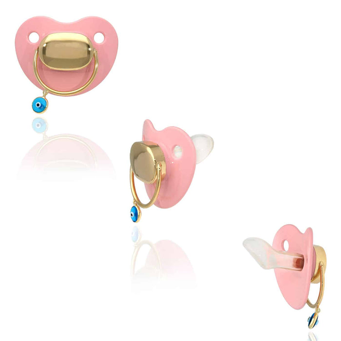 Engravable Solid 14K Gold New Born Baby Gift Evil Eye Protection Pacifier