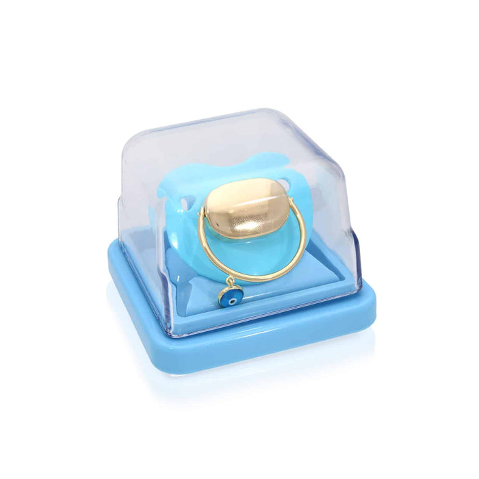 Engravable Solid 14K Gold New Born Baby Gift Evil Eye Protection Pacifier