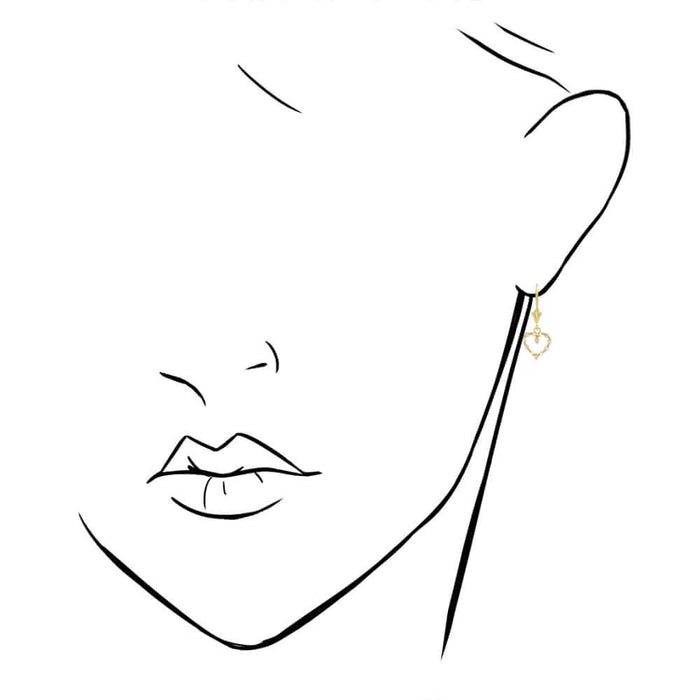 Birthstone & Zircon Open Heart Drop Leverback Earrings 14k Yellow Gold