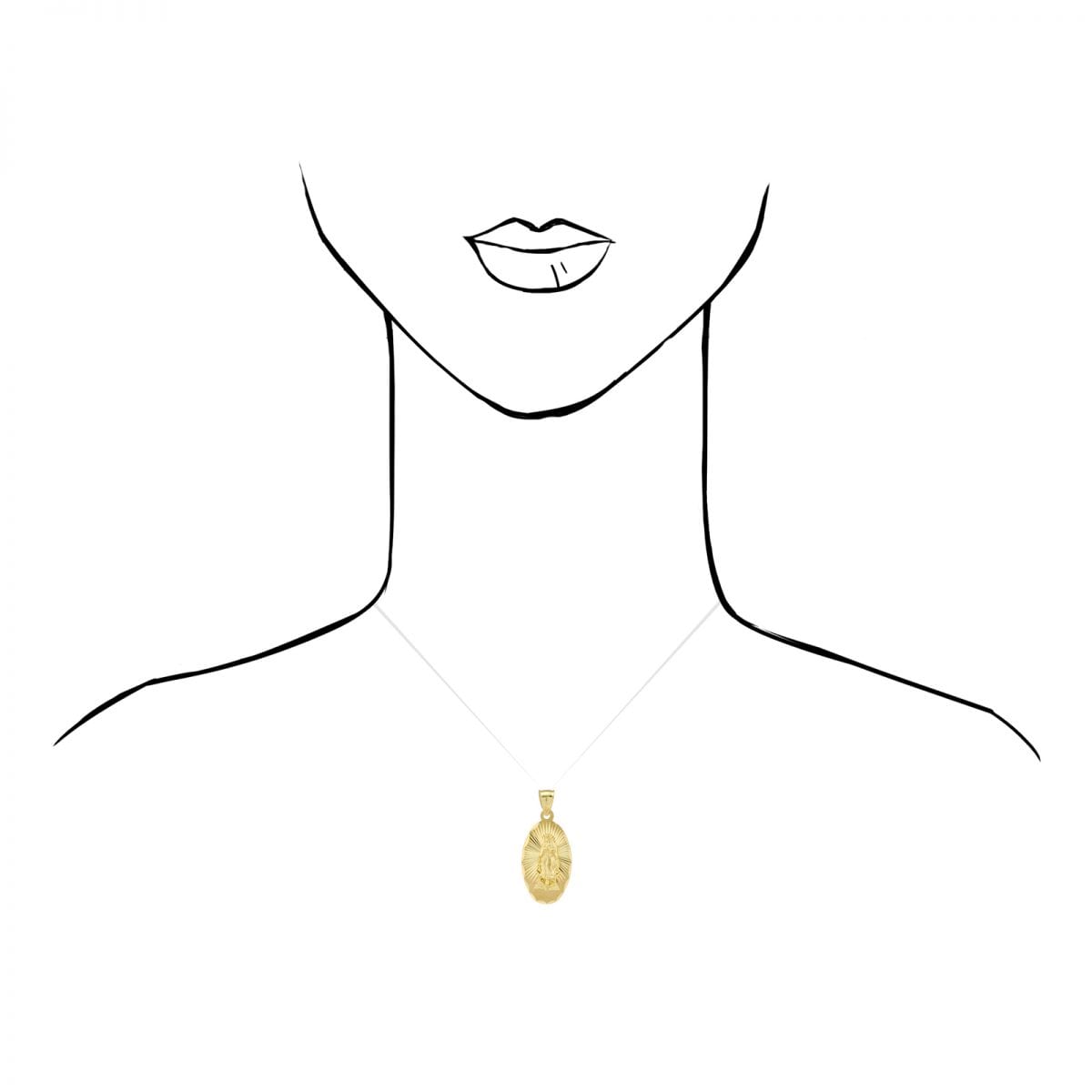 10k Yellow Gold Oval Diamond Cut Virgin Guadalupe Medallion Pendant