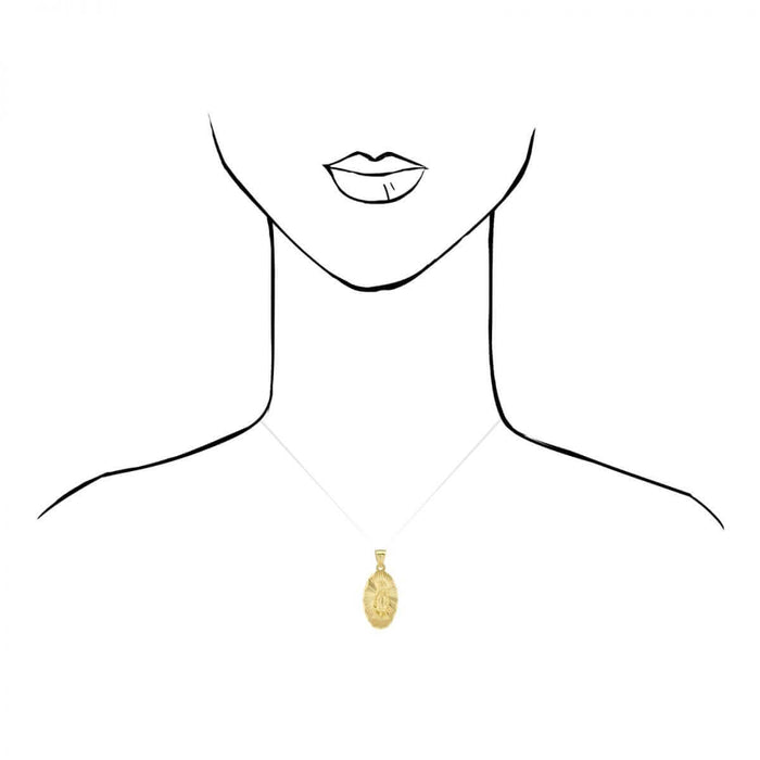 10k Yellow Gold Oval Diamond-Cut Virgin Guadalupe Medallion Pendant