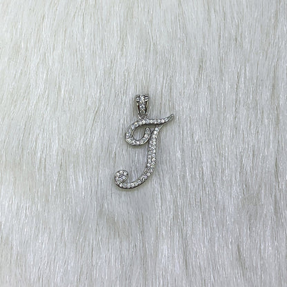 925 Sterling Silver Single Script Initial Cubic Zirconia Pendant Necklace 18"