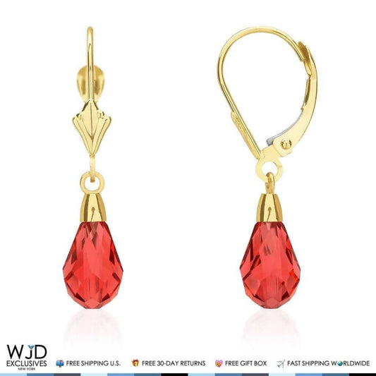 14K Yellow Gold Teardrop Simulated Gemstone  Leverback Earrings