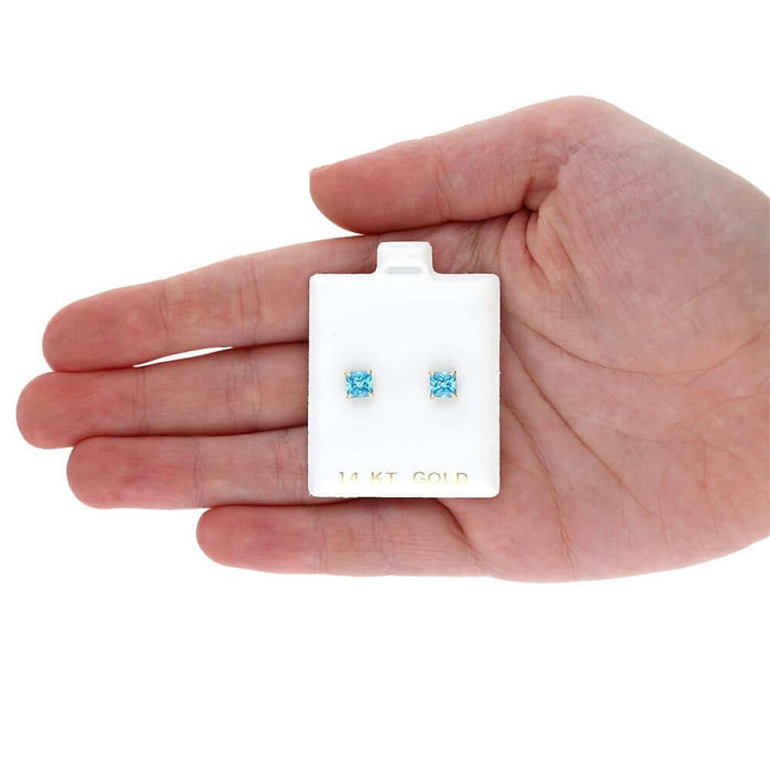 14k Yellow Gold 5mm Princess Birthstone Square Stud Push Back Earrings