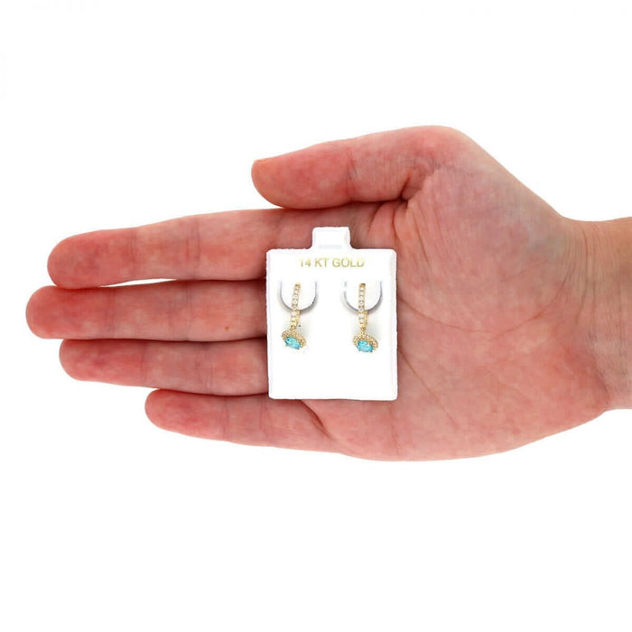 14k Yellow Gold White Gold Round Birthstone Diamond Halo Earrings 1"