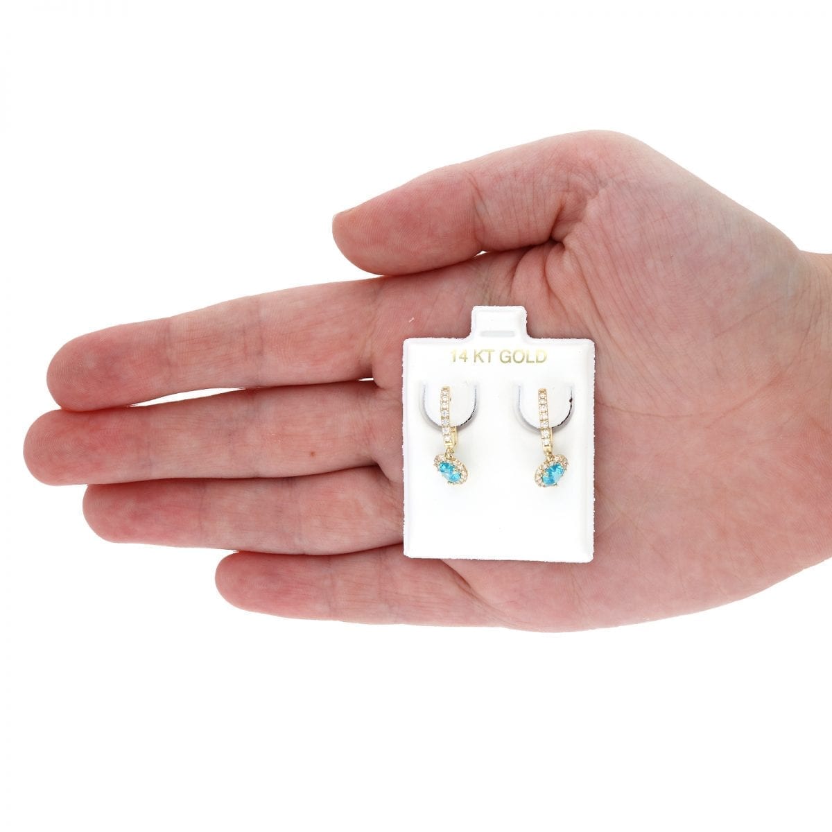 14k Yellow Gold White Gold Heart Birthstone Diamond Halo  Earrings 1"