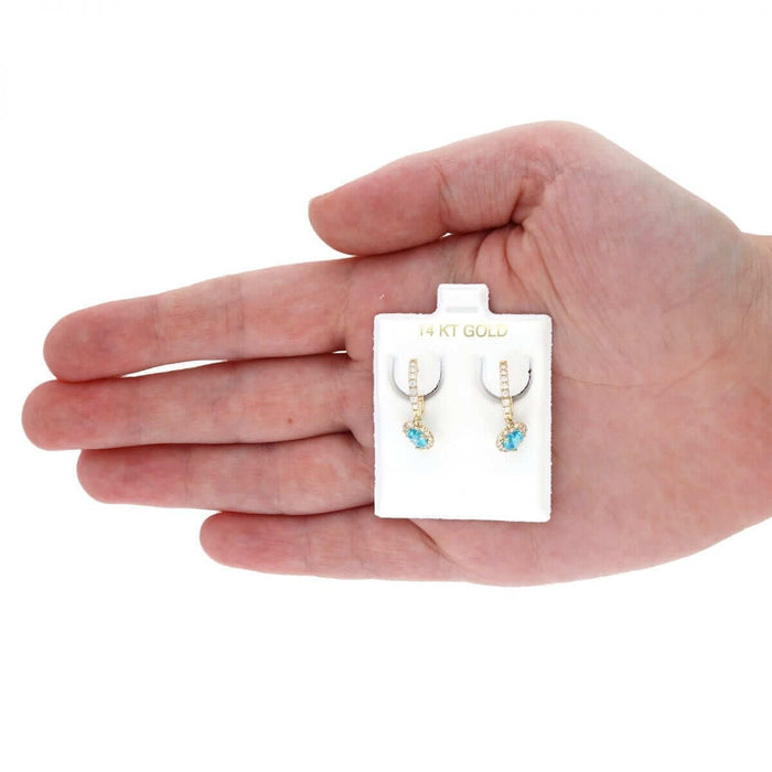 14k Yellow Gold White Gold Heart Birthstone Diamond Halo Earrings 1"