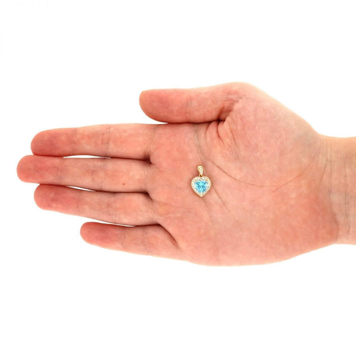 14k Yellow Gold White Gold Solitaire Birthstone Halo Heart Pendant 0.6"