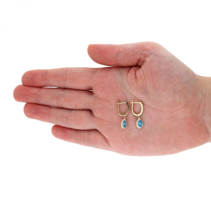 14k Yellow White Gold Birthstone Teardrop Diamond Halo Earrings 1"