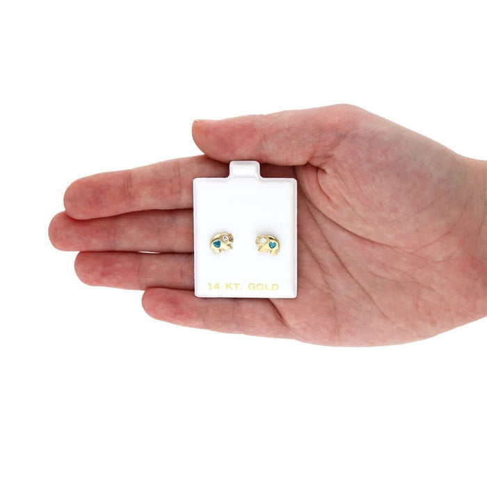 14k Yellow Gold Heart Birthstone Elephant Screw Back Stud Earrings