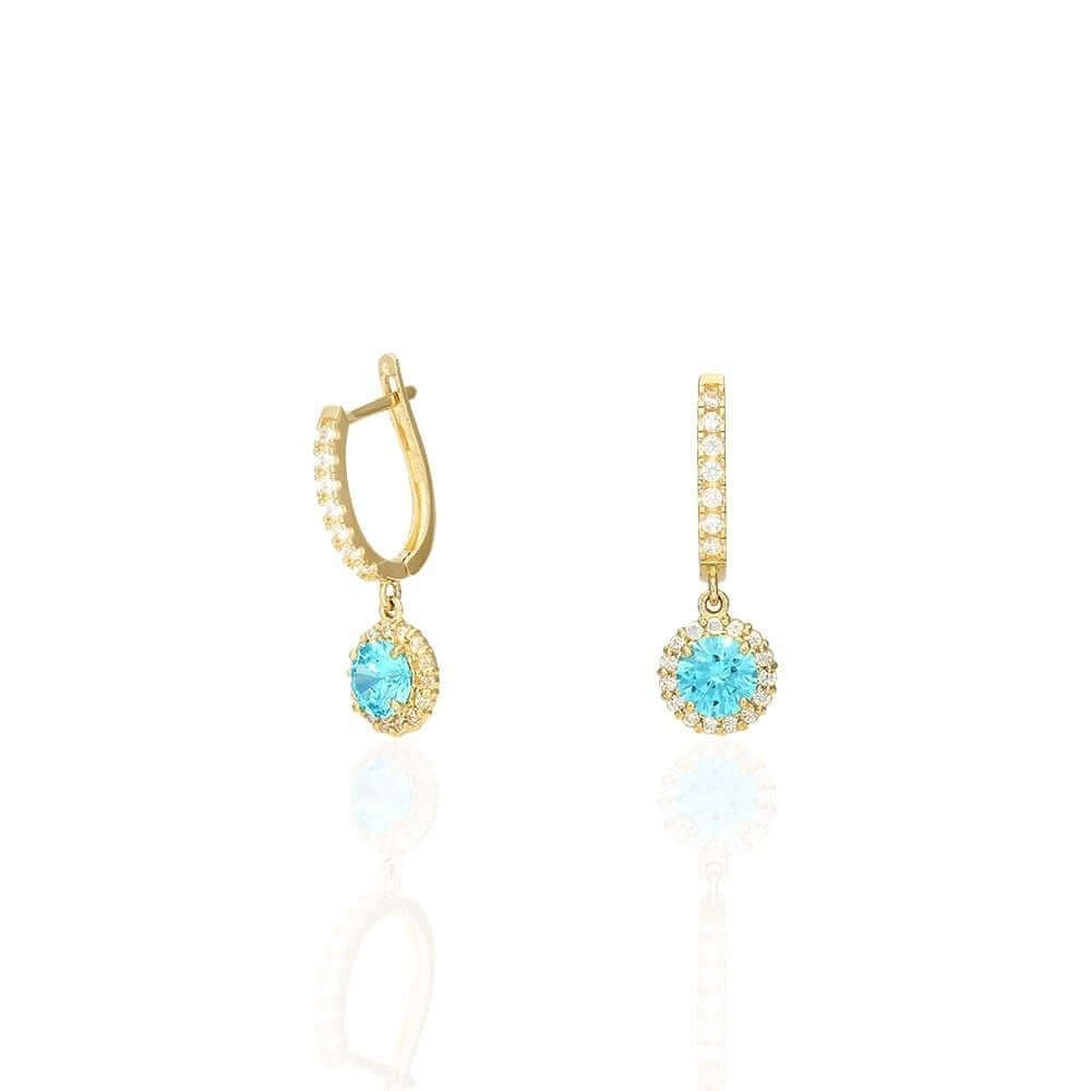 14k Yellow Gold White Gold Round Birthstone Diamond Halo Earrings 1"