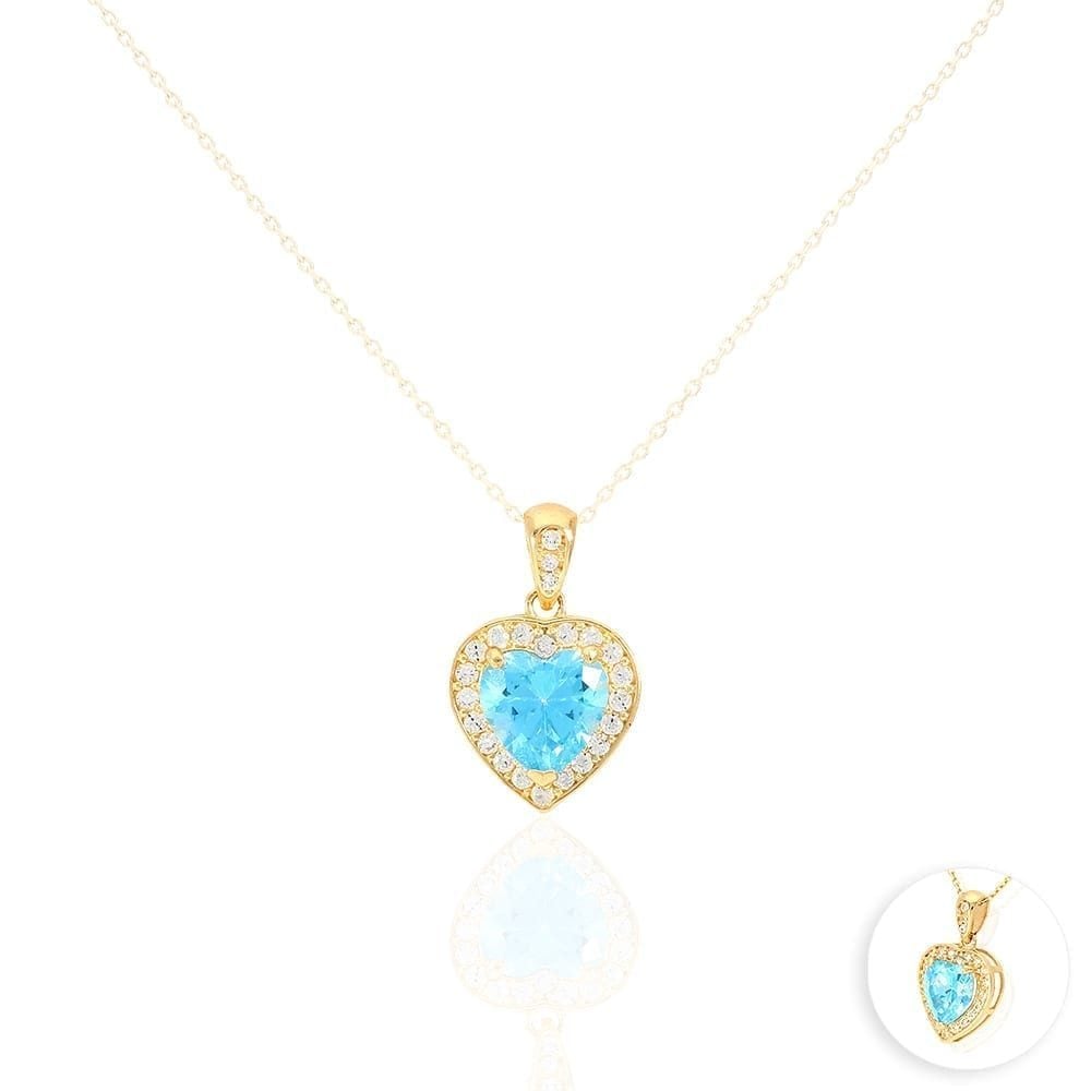 14k Yellow Gold White Gold Solitaire Birthstone Halo Heart Pendant 0.6"