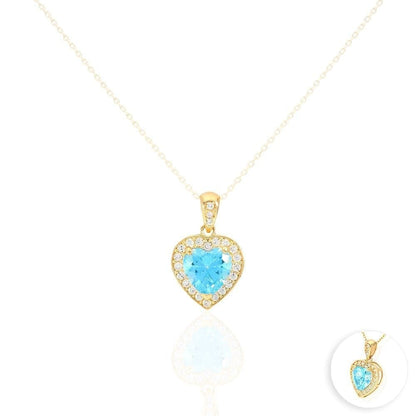 14k Yellow Gold White Gold Solitaire Birthstone Halo Heart Pendant 0.6"