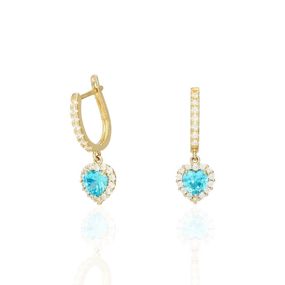 14k Yellow Gold White Gold Heart Birthstone Diamond Halo  Earrings 1"
