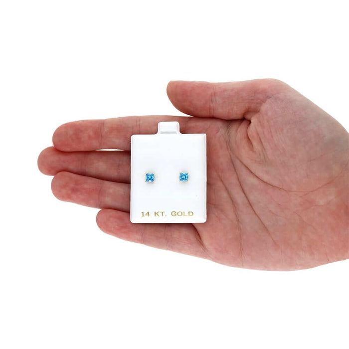 14k Yellow Gold 4mm Princess Birthstone Square Stud Push Back Earrings
