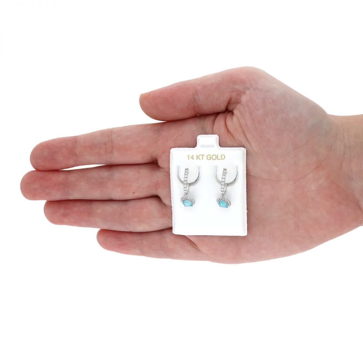 14K Yellow Gold White Gold Round Birthstone Diamond Halo Earrings 1"
