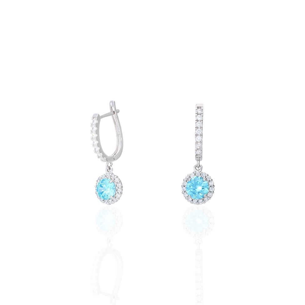 14K Yellow Gold White Gold Round Birthstone Diamond Halo Earrings 1"