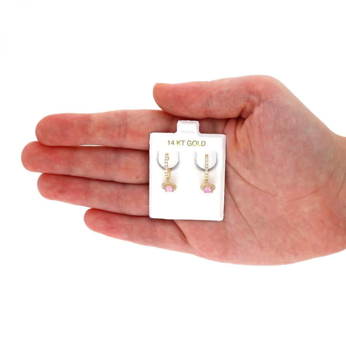14k Yellow Gold White Gold Round Birthstone Diamond Halo Earrings 1"