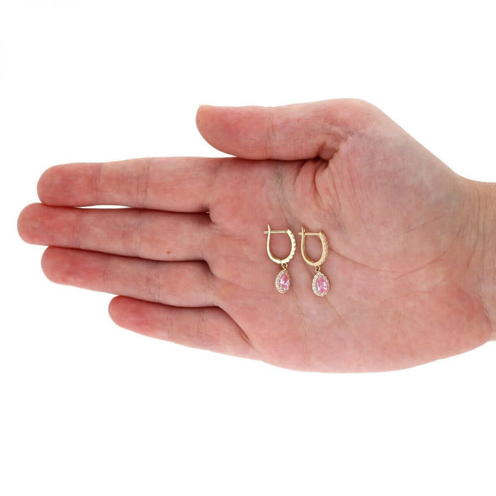 14k Yellow White Gold Birthstone Teardrop Diamond Halo Earrings 1"