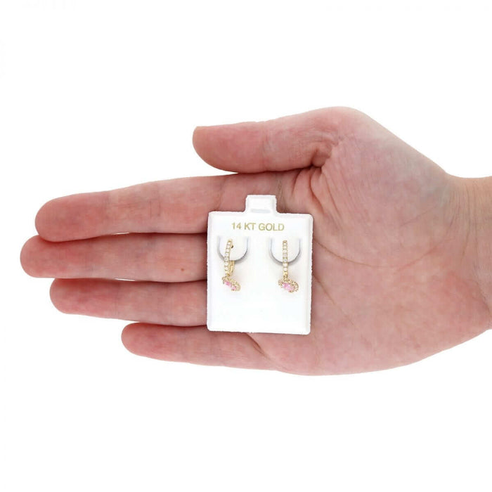 14k Yellow Gold White Gold Heart Birthstone Diamond Halo Earrings 1"