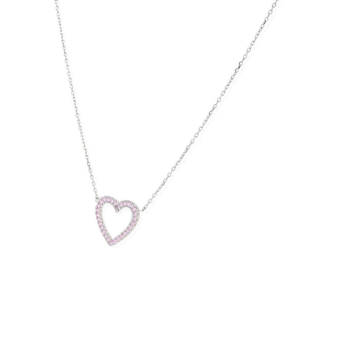 14K Yellow White Gold Open Heart CZ Necklace 16"-18" Adjustable