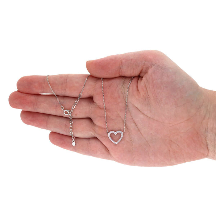 14K Yellow White Gold Open Heart CZ Necklace 16"-18" Adjustable