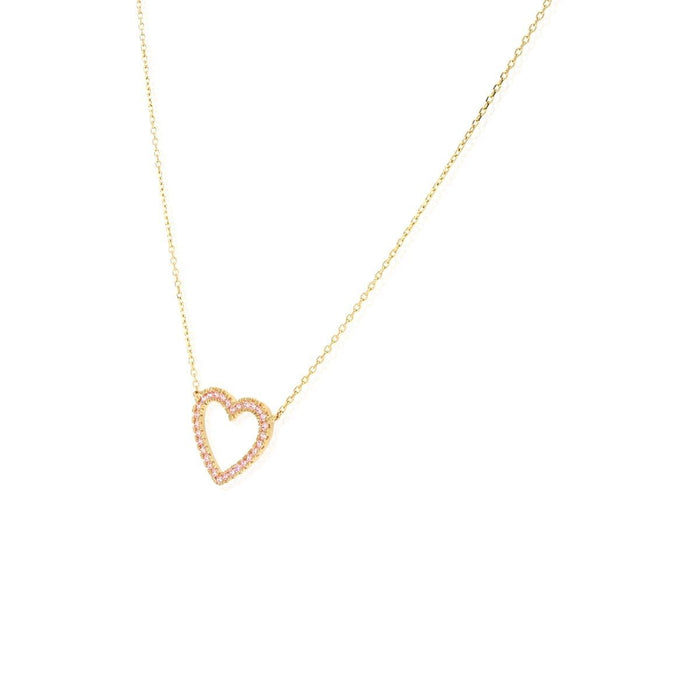 14K Yellow White Gold Open Heart CZ Necklace 16"-18" Adjustable
