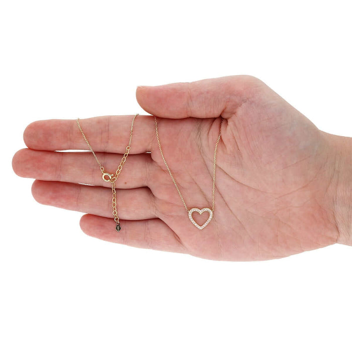 14K Yellow White Gold Open Heart CZ Necklace 16"-18" Adjustable