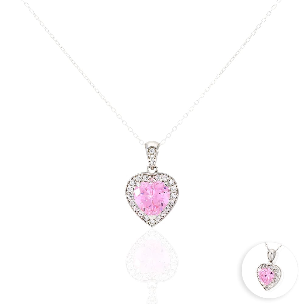 14k Yellow Gold White Gold Solitaire Birthstone Halo Heart Pendant 0.6"