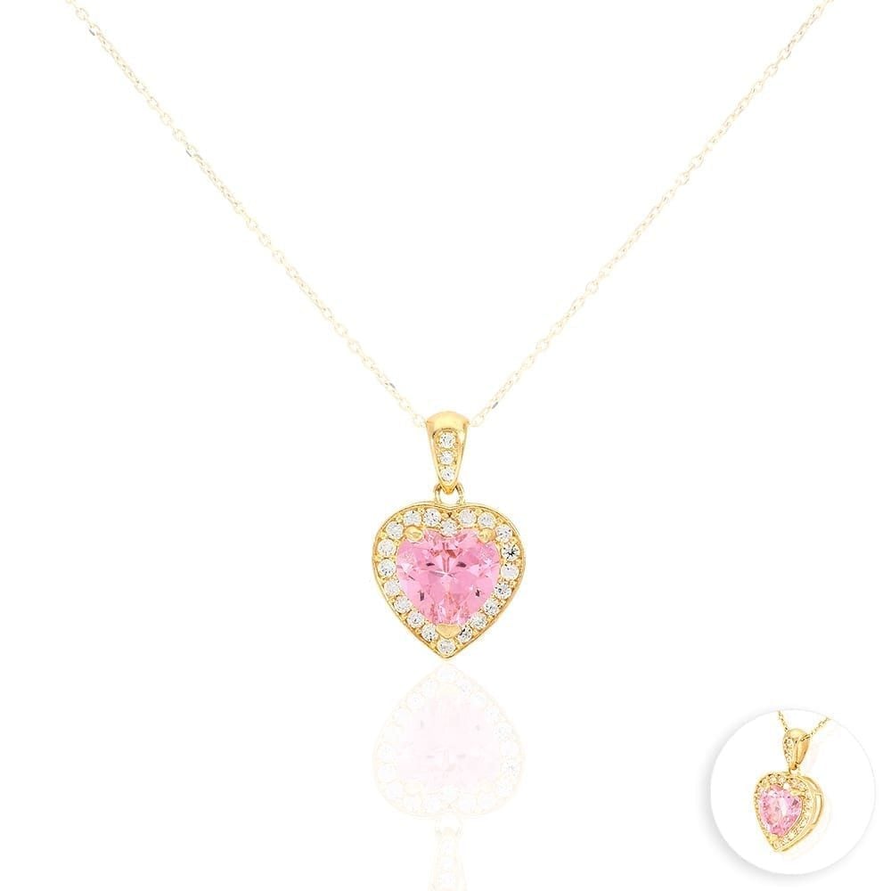 14k Yellow Gold White Gold Solitaire Birthstone Halo Heart Pendant 0.6"