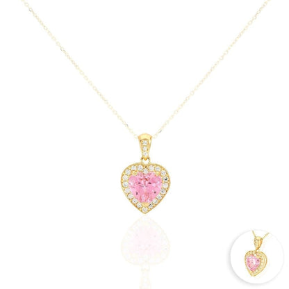 14k Yellow Gold White Gold Solitaire Birthstone Halo Heart Pendant 0.6"
