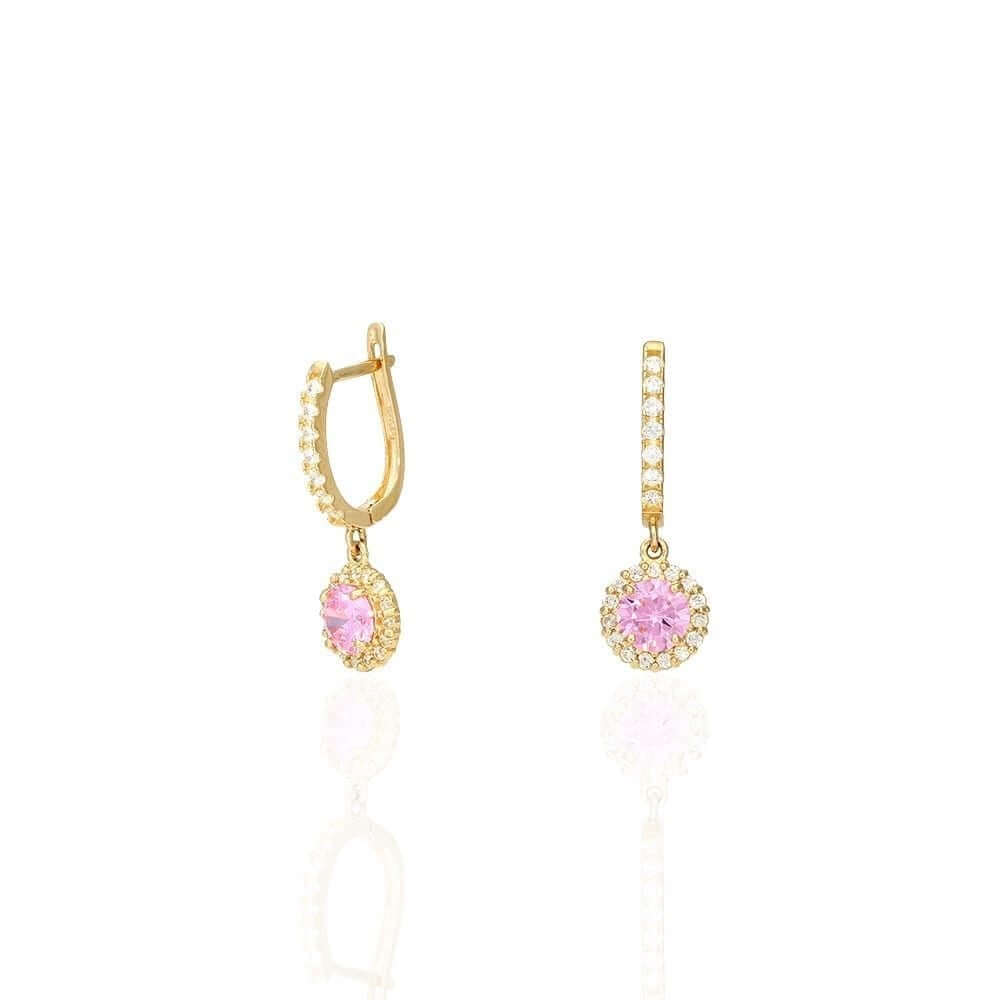 14k Yellow Gold White Gold Round Birthstone Diamond Halo Earrings 1"