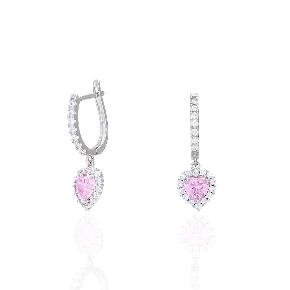 14k Yellow Gold White Gold Heart Birthstone Diamond Halo  Earrings 1"