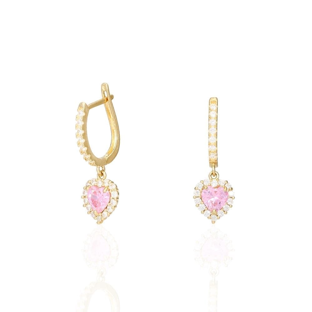 14k Yellow Gold White Gold Heart Birthstone Diamond Halo  Earrings 1"