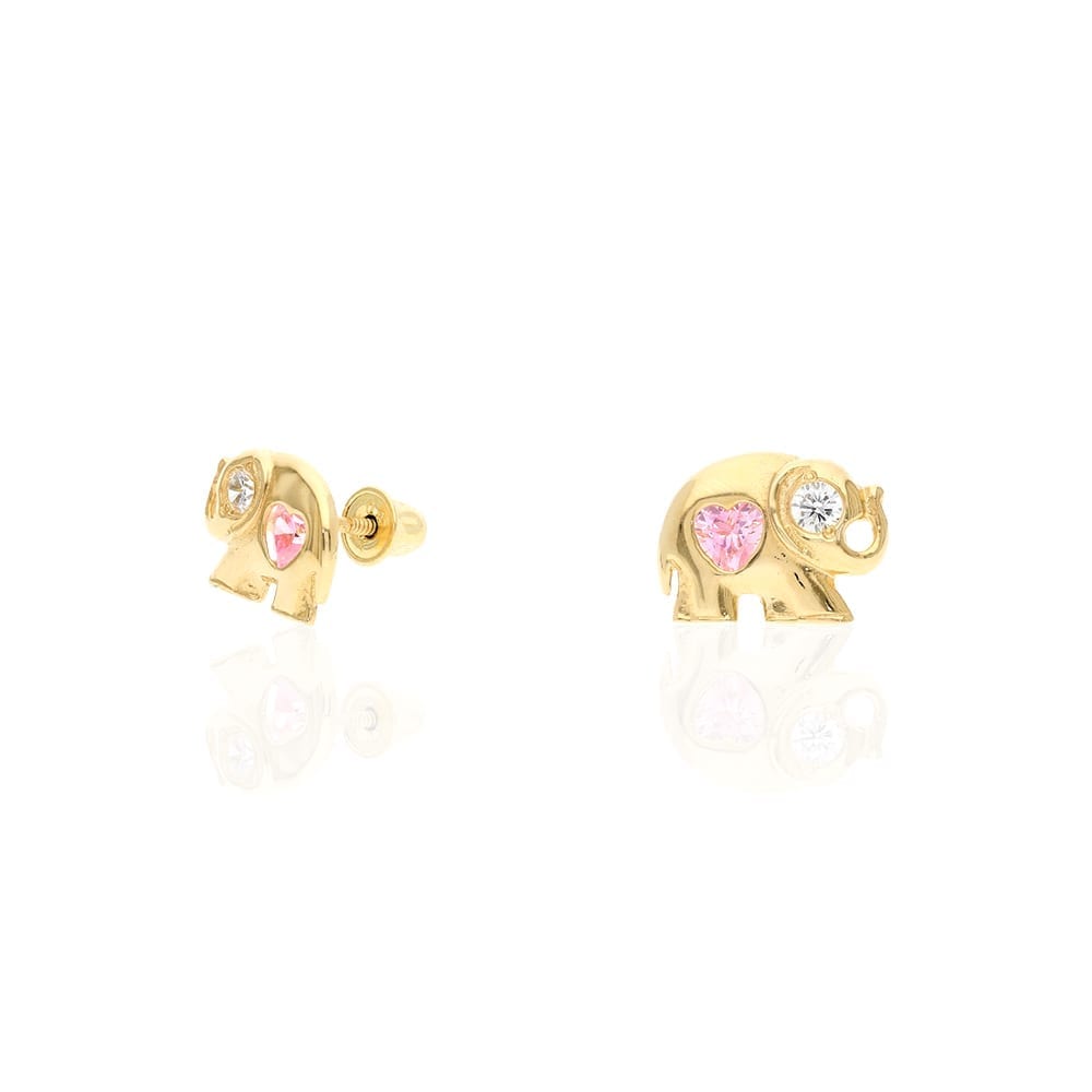 14k Yellow Gold Heart Birthstone Elephant Screw Back Stud Earrings