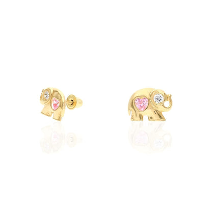 14k Yellow Gold Heart Birthstone Elephant Screw Back Stud Earrings